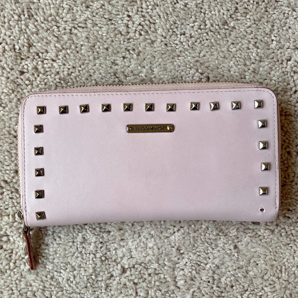 Rebecca Minkoff Pink Leather Zip Wallet w Studs